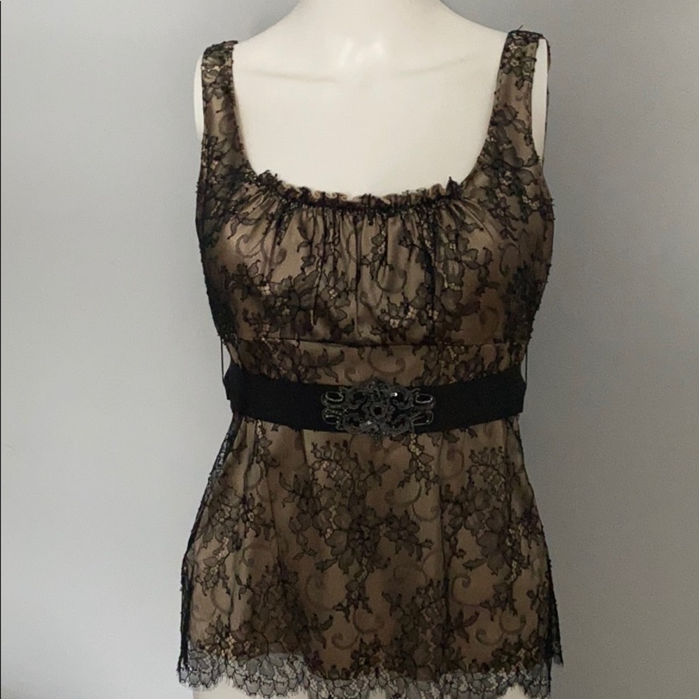 ELIE TAHARI Lace With Tie Sleeveless Top. S